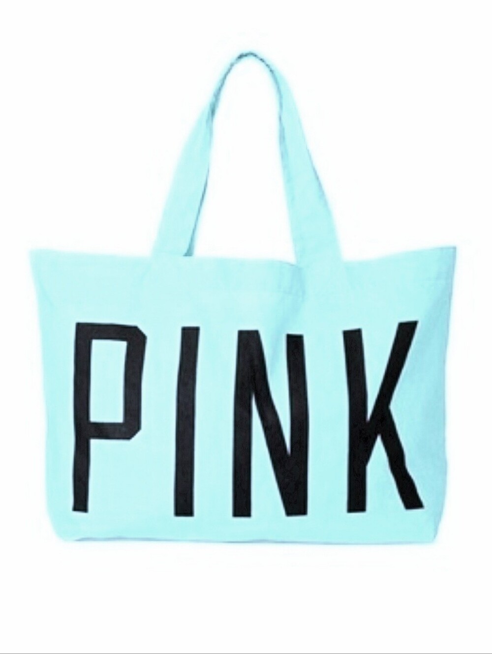 PINK Victoria's Secret Aqua Canvas Tote with Black Logo